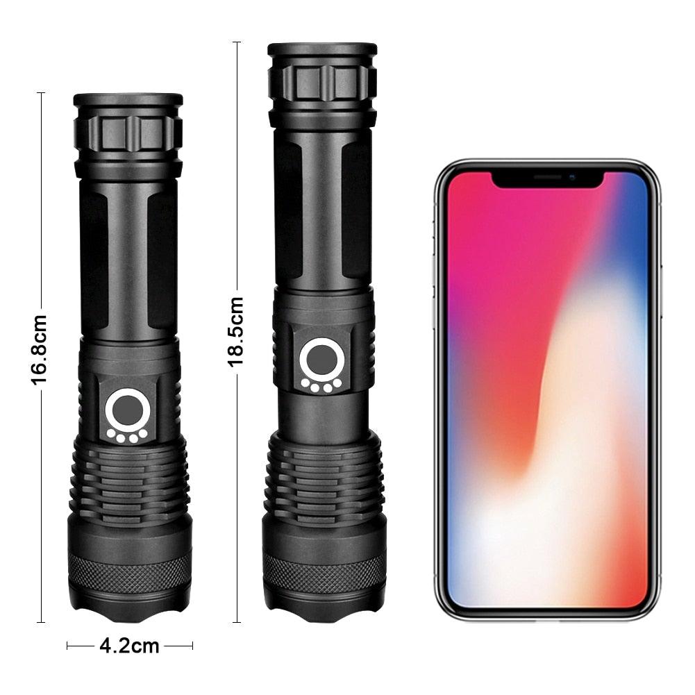 Adjustable Rechargeable Tactical Flashlight USB LED Super Bright Zoomable IPX65 Waterproof Portable Torchlight Flash Lamp USB Charging For Hiking Camping Running Fishing