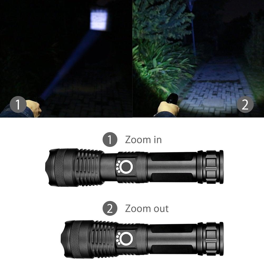 Adjustable Rechargeable Tactical Flashlight USB LED Super Bright Zoomable IPX65 Waterproof Portable Torchlight Flash Lamp USB Charging For Hiking Camping Running Fishing