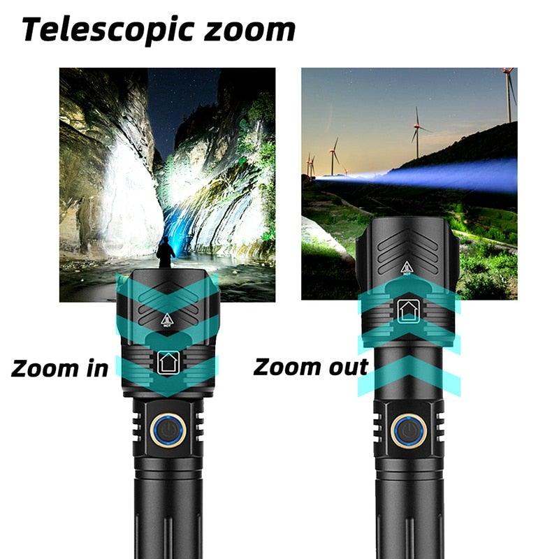 Adjustable Rechargeable Tactical Flashlight USB LED Super Bright Zoomable IPX65 Waterproof Portable Torchlight Flash Lamp USB Charging For Hiking Camping Running Fishing