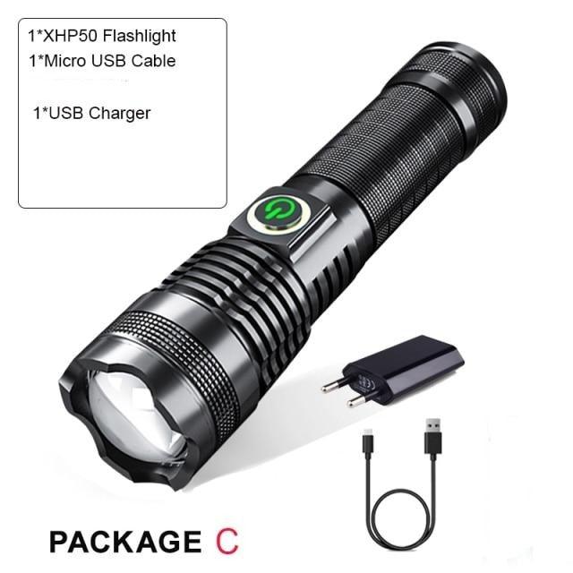 Adjustable Rechargeable Waterproof LED Flashlights Rechargeable High Lumens Torchlight Zoomable Torch USB Charging Waterproof 5 Modes With Power Display For Camping Hiking Outdoor Emergency