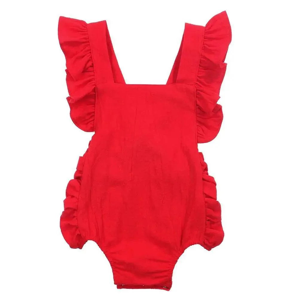 Baby Girl Ruffled Solid Color Sleeveless Backless Romper Jumpsuit Comfy Outfit Excellent Gift For Your Baby Girl