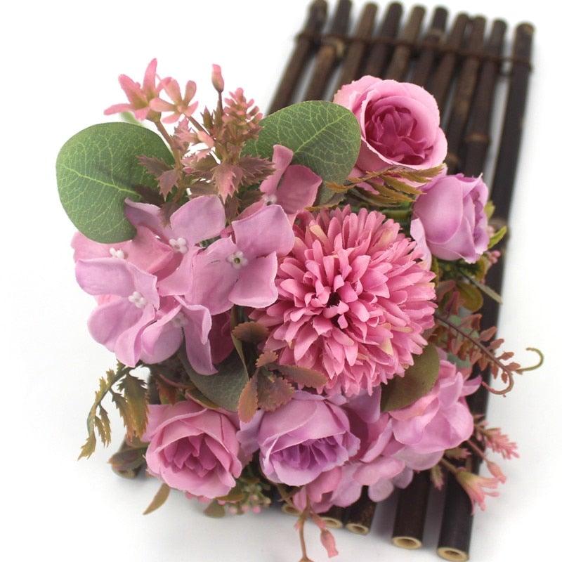 Beautiful Silk Hydrangeas Artificial Wedding Flowers For Bride Hand Silk Blooming Peony Fake Flowers Home Decoration