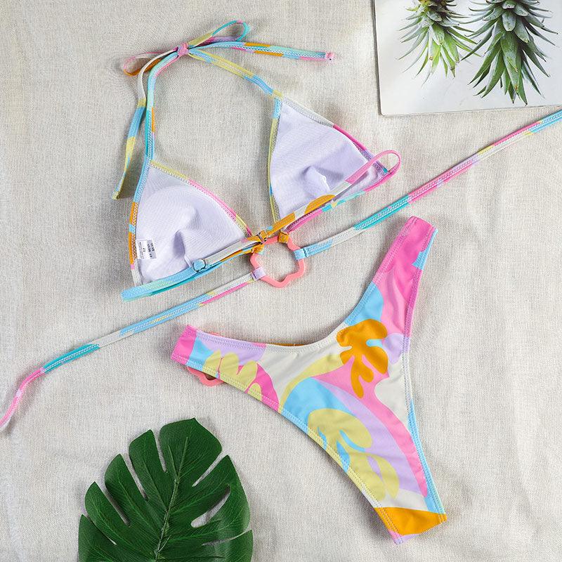 Bikinis Micro Adjustable Swimwear Women Summer Bikini Set Modern Colorful Print Beach Wear Women's Comfortable Swimsuit Knotted String Triangle Bikini Tie Side High Cut Bikini Set