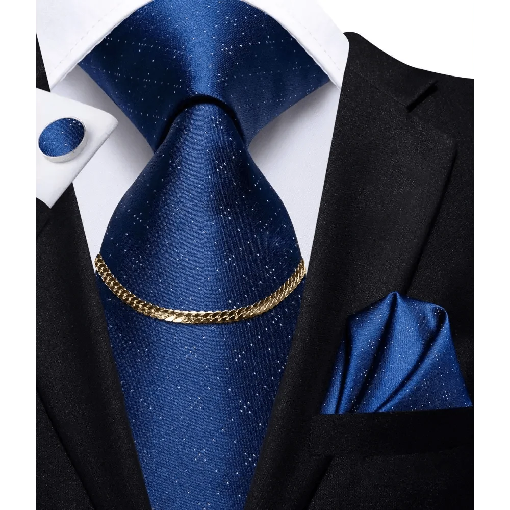 Business Black Silk Necktie Chain Classic Tie Square Handkerchief Elegant Cufflink Wedding Formal Neckties For Men