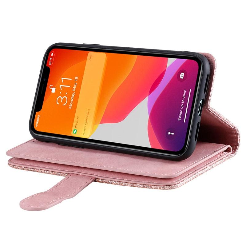 Business Blue New Cards Flip Leather Case For iPhone 14 13 12 11 Pro Max 10 X 6 6s 7 8 Plus XR XS Max Multifunctional Wallet Phone Case Multi-Card Wallet Leather iphone Case