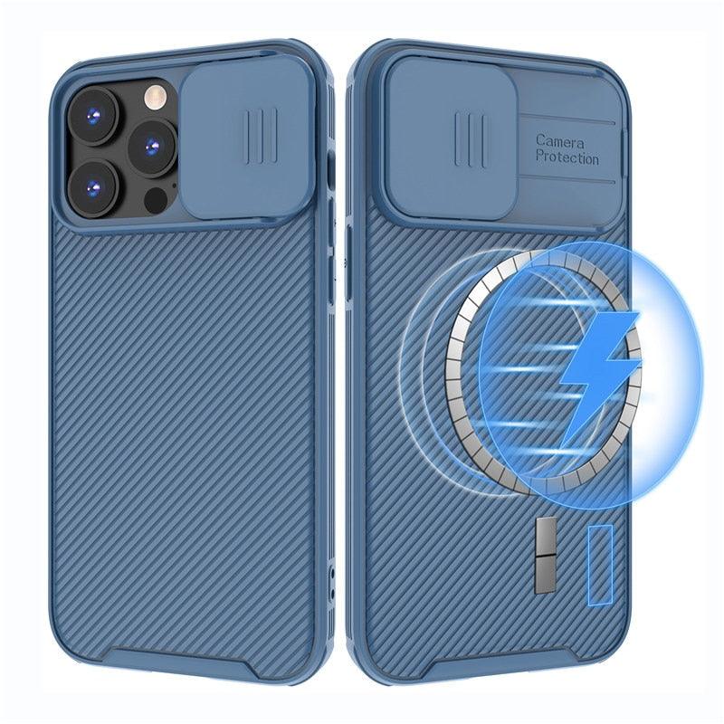 Camera Case Wireless Charging with Sliding Lens Cover Slim Magnetic Case For iPhone 13Pro Slide Lens Protection Magnetic Wireless Charging Phone Case For iPhone 13 12 Pro Max 13 Shockproof iphone Cover