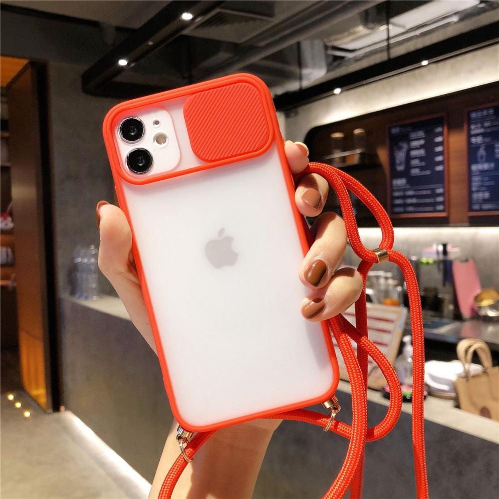 Camera Lens Protection Candy Color Phone Case For iPhone 14 13 12 11 Pro Necklace With Long Rope Lanyard Cover Camera Lens Protector Translucent Soft Edges Colorful Transparent iphone Cover