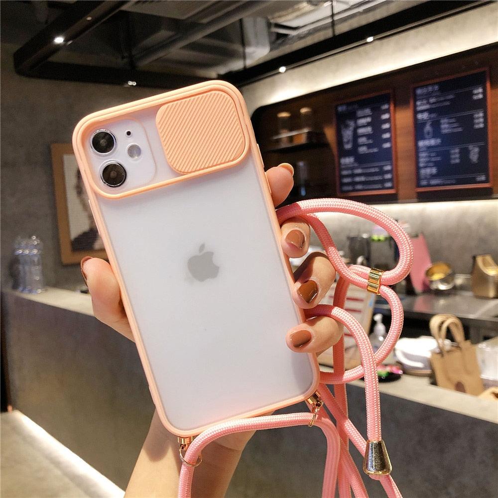 Camera Lens Protection Candy Color Phone Case For iPhone 14 13 12 11 Pro Necklace With Long Rope Lanyard Cover Camera Lens Protector Translucent Soft Edges Colorful Transparent iphone Cover
