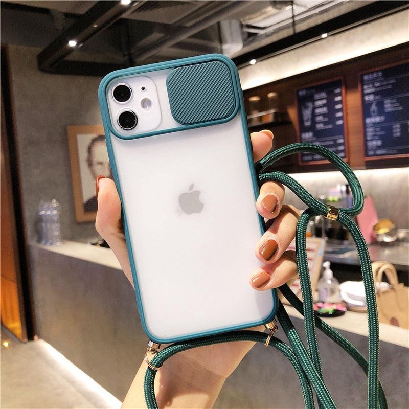 Camera Lens Protection Candy Color Phone Case For iPhone 14 13 12 11 Pro Necklace With Long Rope Lanyard Cover Camera Lens Protector Translucent Soft Edges Colorful Transparent iphone Cover
