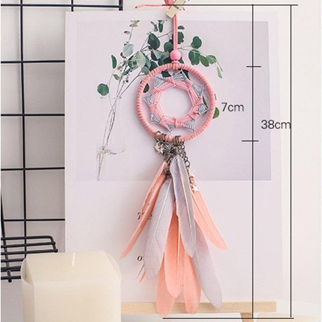 Car Interior Rear-view Mirror Hanging Decor Small Dream Catcher Boho Nature Feather Home Decor Handmade Grids Nature Feather Car Charms Pendant Accessories Gift