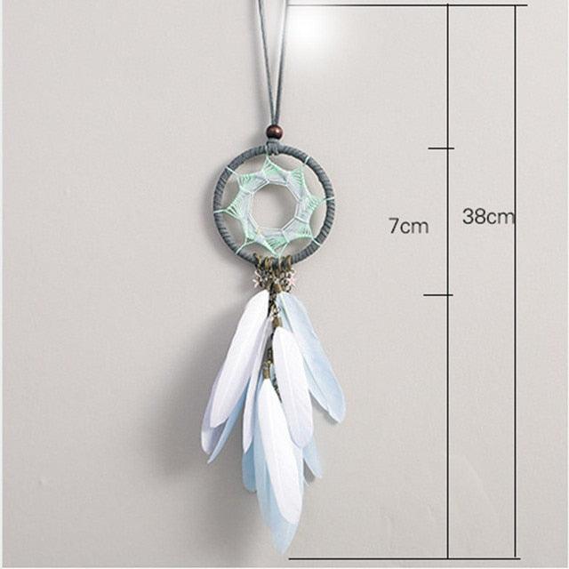 Car Interior Rear-view Mirror Hanging Decor Small Dream Catcher Boho Nature Feather Home Decor Handmade Grids Nature Feather Car Charms Pendant Accessories Gift