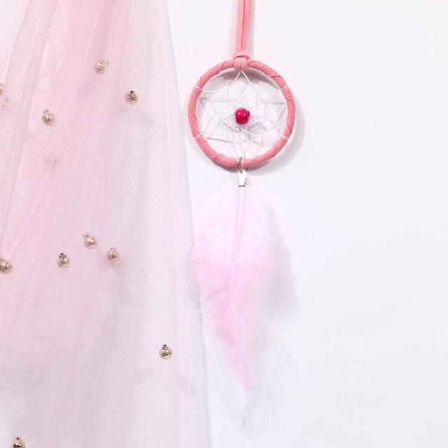 Car Interior Rear-view Mirror Hanging Decor Small Dream Catcher Boho Nature Feather Home Decor Handmade Grids Nature Feather Car Charms Pendant Accessories Gift
