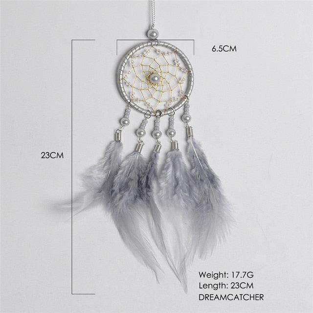 Car Interior Rear-view Mirror Hanging Decor Small Dream Catcher Boho Nature Feather Home Decor Handmade Grids Nature Feather Car Charms Pendant Accessories Gift