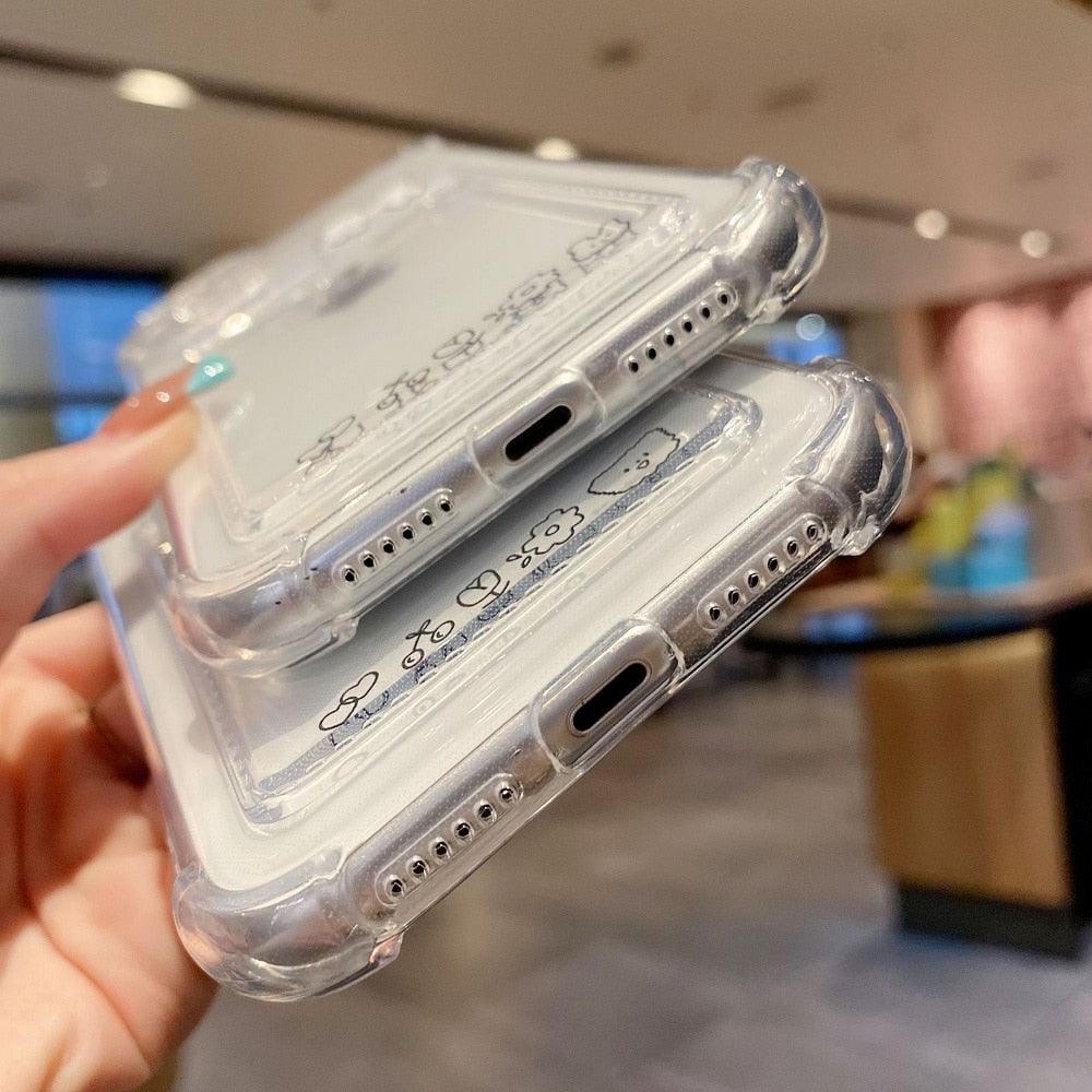 Charming Card Phone Case For iPhone 14 13 12 11 Pro Max 7 8 Plus X XR XS Max Transparent Wallet Soft Bumper Back Cover Funny Couple Transparent Soft iphone Cover