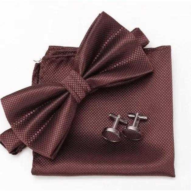 Classic Men Bowtie Cufflinks Set Casual Men's Fashionable Style Solid Color Bowties Elegant Accessories