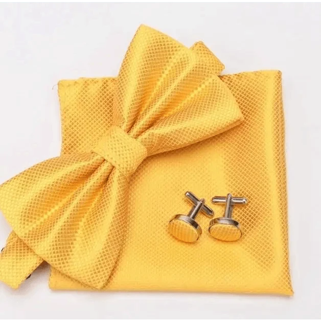 Classic Men Bowtie Cufflinks Set Casual Men's Fashionable Style Solid Color Bowties Elegant Accessories