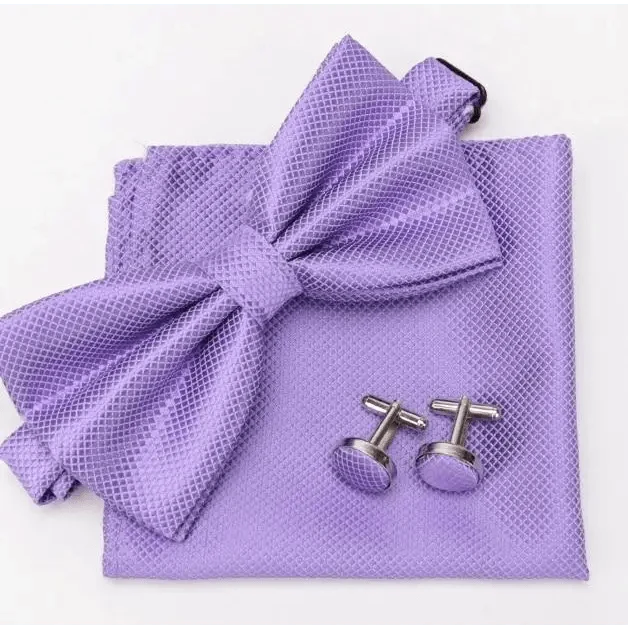 Classic Men Bowtie Cufflinks Set Casual Men's Fashionable Style Solid Color Bowties Elegant Accessories
