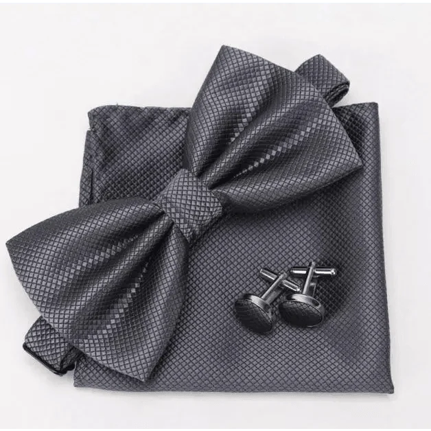 Classic Men Bowtie Cufflinks Set Casual Men's Fashionable Style Solid Color Bowties Elegant Accessories
