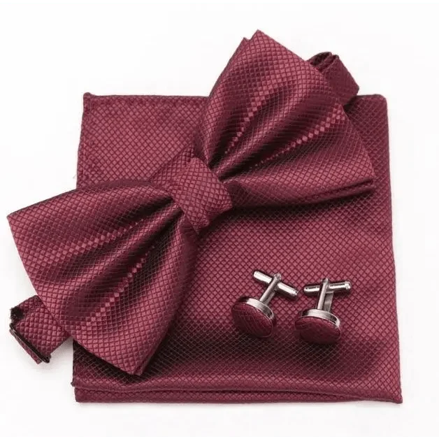 Classic Men Bowtie Cufflinks Set Casual Men's Fashionable Style Solid Color Bowties Elegant Accessories