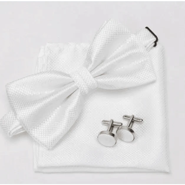 Classic Men Bowtie Cufflinks Set Casual Men's Fashionable Style Solid Color Bowties Elegant Accessories