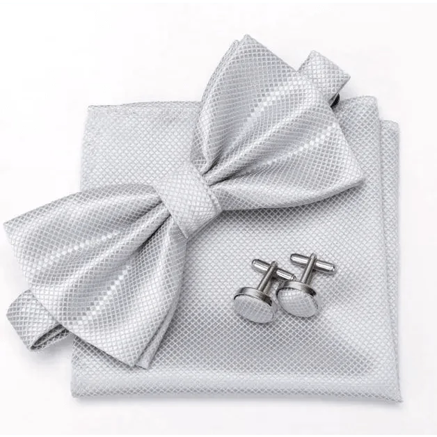 Classic Men Bowtie Cufflinks Set Casual Men's Fashionable Style Solid Color Bowties Elegant Accessories