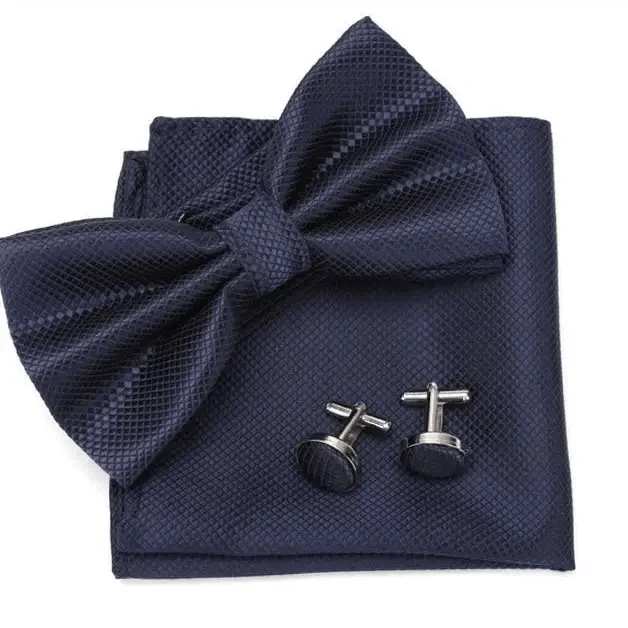 Classic Men Bowtie Cufflinks Set Casual Men's Fashionable Style Solid Color Bowties Elegant Accessories