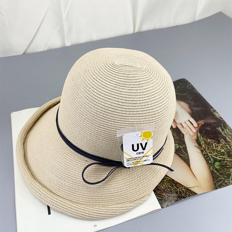 Classic Style Straw Hat Women Foldable Traveling Summer Women's Big Sun Hat Vintage Design Wide Side Straw Hat Female Summer Beach Hat Holiday Party Cap 56-58CM