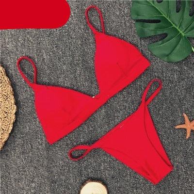 Colors Solid Bikini Set Push Up Swimwear Two Piece Swimsuit Swimwear Halter String Triangle Bikini Sets Women Swimsuit Low Waist Halter Two Pieces Bathing Suit