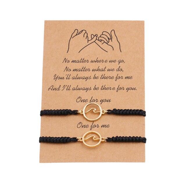 Couple Magnets Bracelets Ocean Waves Charm Pinky Promise Bracelets Adjustable For Women Men Friendship Valentine's Day Couple Bracelet For Women Love Friendship Rope Braided Distance Bangle Magnetic Bracelets Paired Jewelry Bracelet