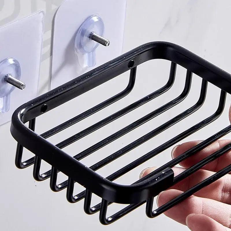 Creative Drill Free Soap Dish Holder Wall Mounted Storage Rack Toilet Soap Box Sponge Dish Bathroom Accessories Soap Dish Holder with Loofah Bath Sponge Towel Razor Holder for Bathroom Shower Kitchen Adhesive Wall Mounted No Drilling