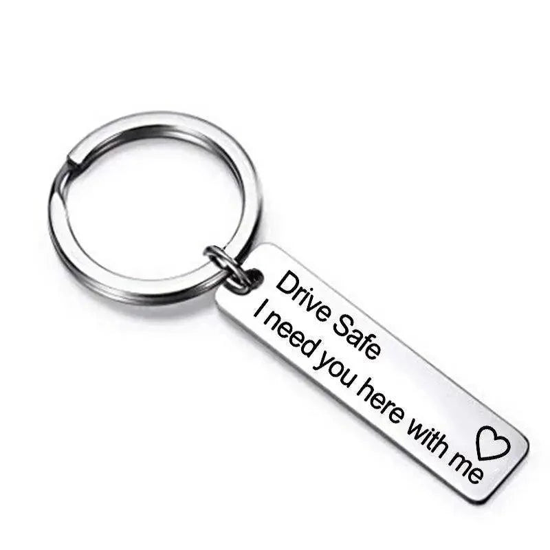 Cute Black Stainless Steel Charm Couple Drive Safe Keychain Gift for Boyfriend & Girlfriend