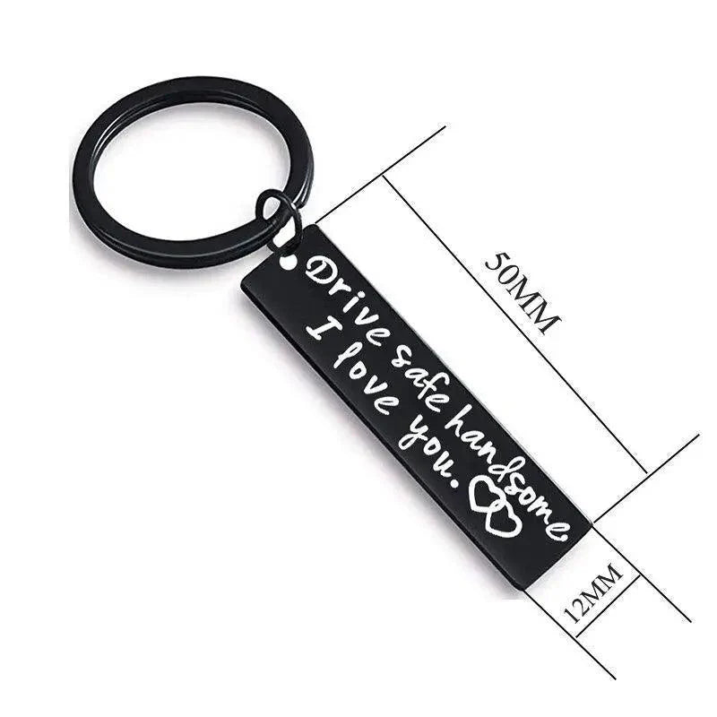 Cute Black Stainless Steel Charm Couple Drive Safe Keychain Gift for Boyfriend & Girlfriend
