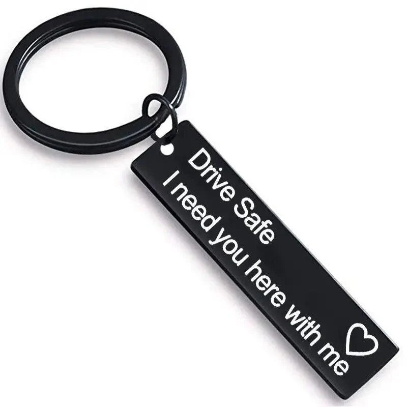 Cute Black Stainless Steel Charm Couple Drive Safe Keychain Gift for Boyfriend & Girlfriend