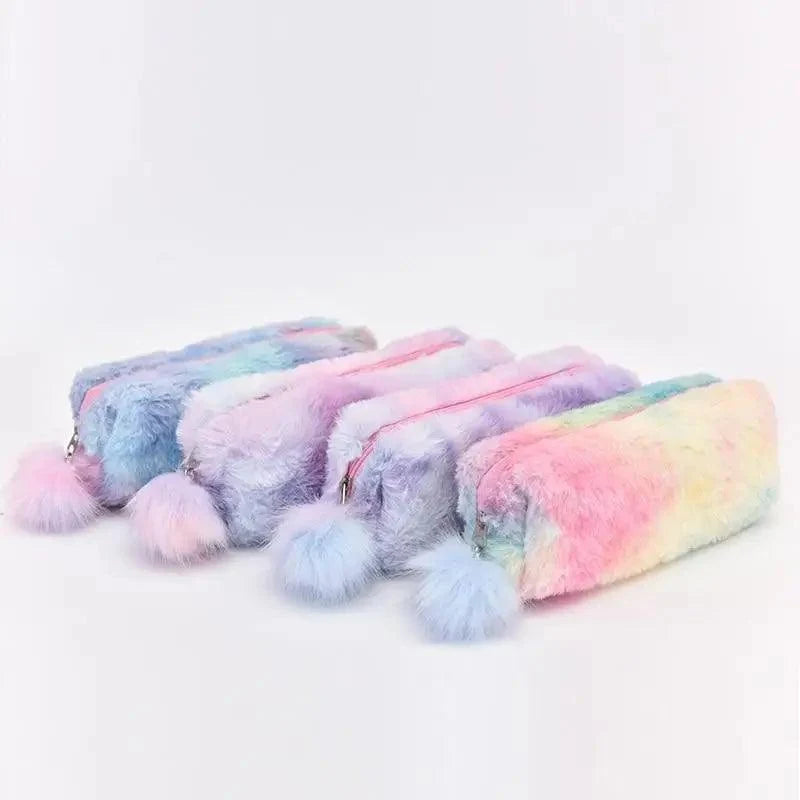 Cute Candy Color Creative Plush Students Pencil Case Soft Stationery Large Capacity Pouch For Girls