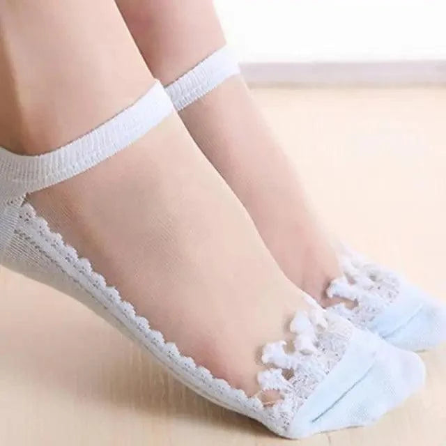 Cute Sock Slipper Women 1 Pair 2 Pieces Silk Spring Summer Thin Breathable Girl Socks Women Socks Breathable Anti-Friction Ultra Thin Socks for Women Transparent Lace Silk Elastic Socks