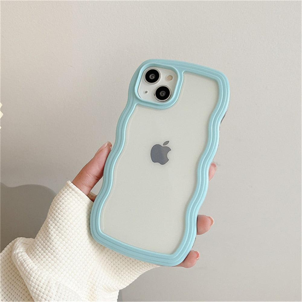 Cute Transparent Curly Wave Phone Case For iPhone 14Pro 13 12 11 Pro Max X XR XS Max Candy Color Shockproof Clear Hard Cover Shockproof Popular Wavy Stylish Phone Case