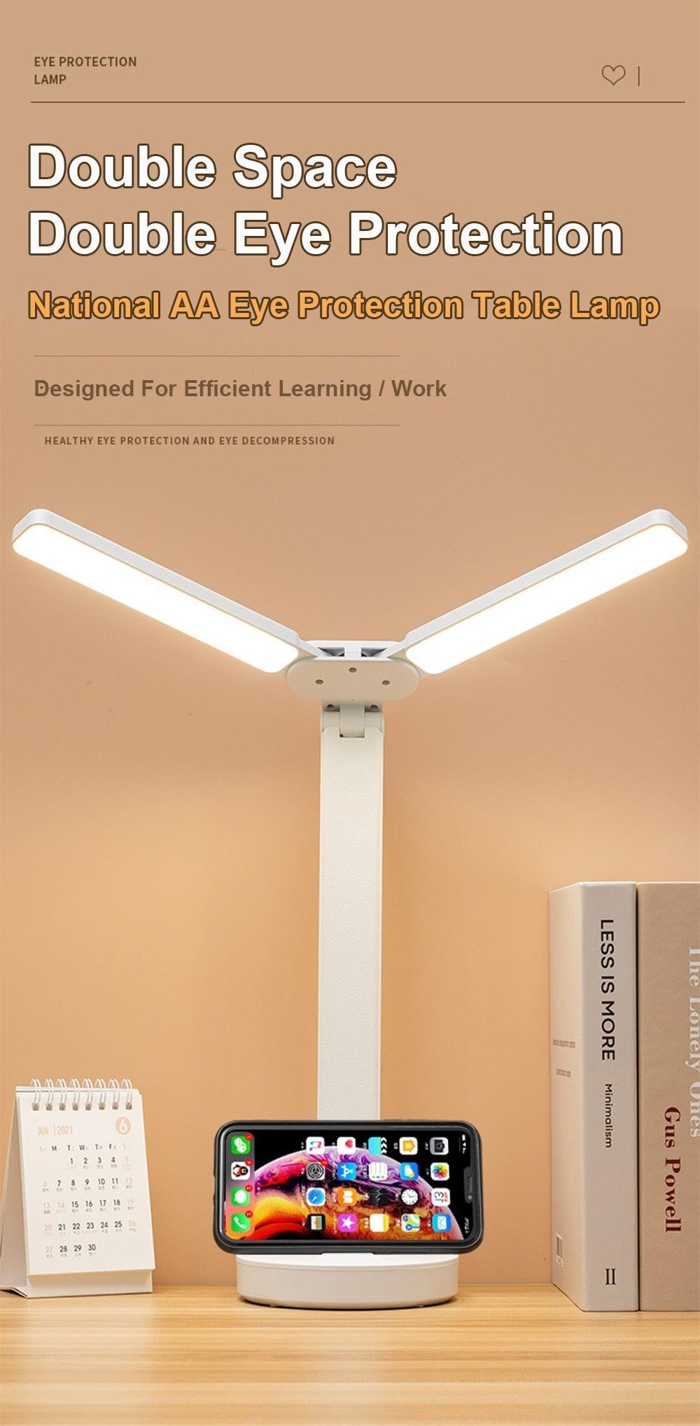 Double Lamp Cap Led Foldable Reading Lamp For Children's Mobile Phone Bracket Desk Study Light Free Shipping Bedroom Table Lamps Decorative Table Lamp Cute Study Lamps for Bedroom Décor