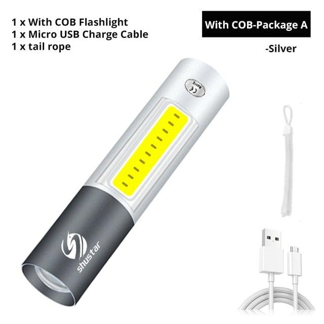 Dual Power LED Flashlight With Pure Beam Slide Focus Waterproof Rechargeable LED USB Telescopic Zoom Portable Flashlight For Night Lighting Night Riding Camping High-Powered Flash Lights