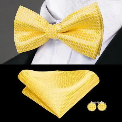 Elegant Silk Butterfly Business Bow Tie Pocket Square Cufflinks Set For Men Formal Wedding Bowtie Set For Office