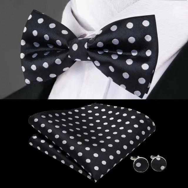 Elegant Silk Butterfly Business Bow Tie Pocket Square Cufflinks Set For Men Formal Wedding Bowtie Set For Office