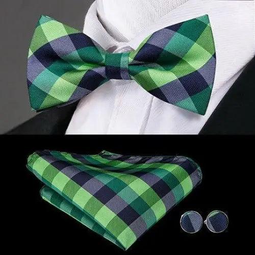 Elegant Silk Butterfly Business Bow Tie Pocket Square Cufflinks Set For Men Formal Wedding Bowtie Set For Office