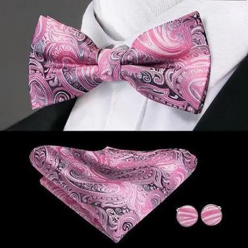 Elegant Silk Butterfly Business Bow Tie Pocket Square Cufflinks Set For Men Formal Wedding Bowtie Set For Office