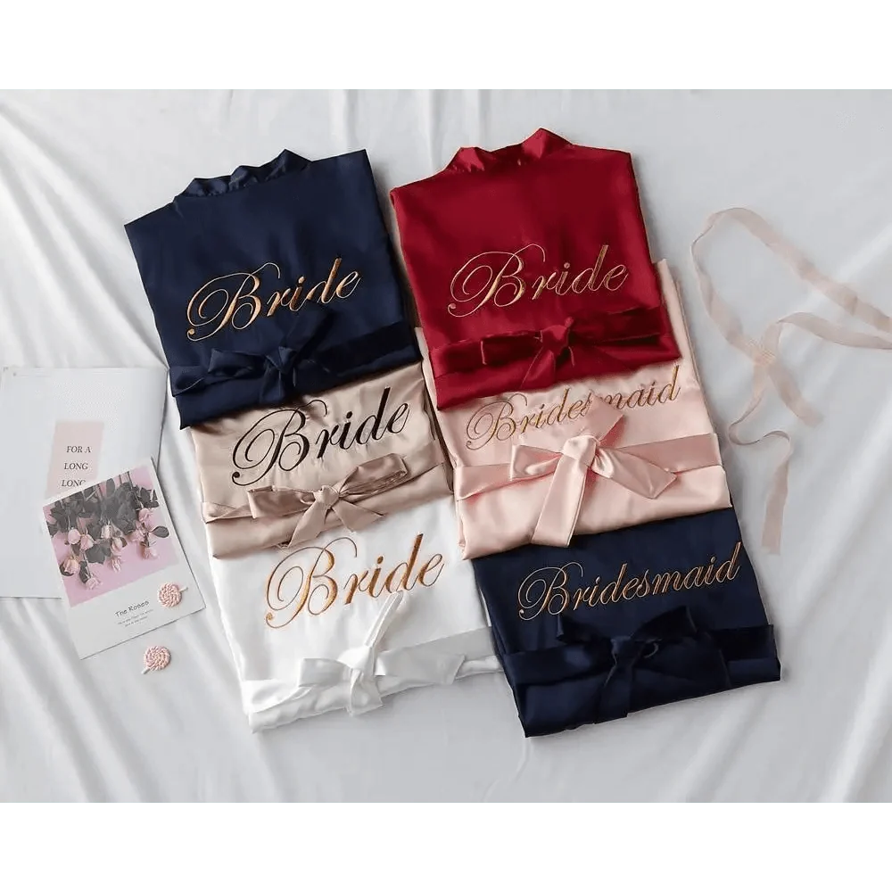 Elegant Wedding Bride Robe Lightweight Short Silk Sleepwear Women Indoor Bathrobes