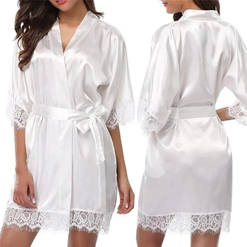 Elegant White Design Silk Short Women Bathrobe Classic Soft And Comfortable Women's Style Sleepwear Indoor Bathrobe