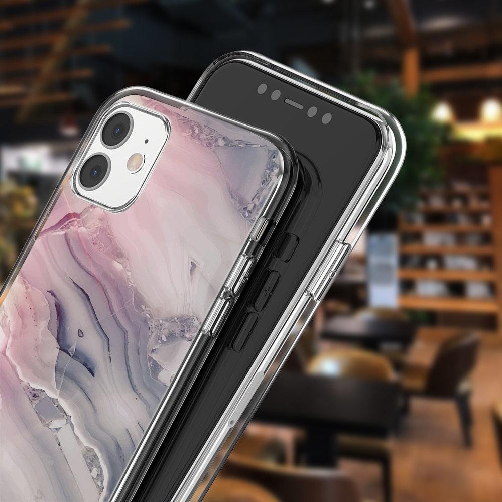 Fashion Marble Pattern Phone Case For iPhone 13 12 11 Pro Max 7 8 6 6S Plus X XR XS Max 12Mini 5 5S SE Cute Soft TPU Cover Full Body Protection with Raised Bezel