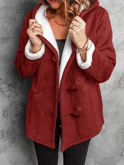 Full Size Pocketed Long Sleeve Hooded Toggle Jacket – Stylish & Functional Outerwear for Women