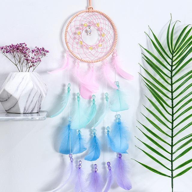 Feather Crafts Dream Catcher Brown Wind Chimes Handmade Christmas Net Handmade Wall Hanging Home Decor Dream Catcher With Feathers For Wall Hanging Car Home Balcony Decorations