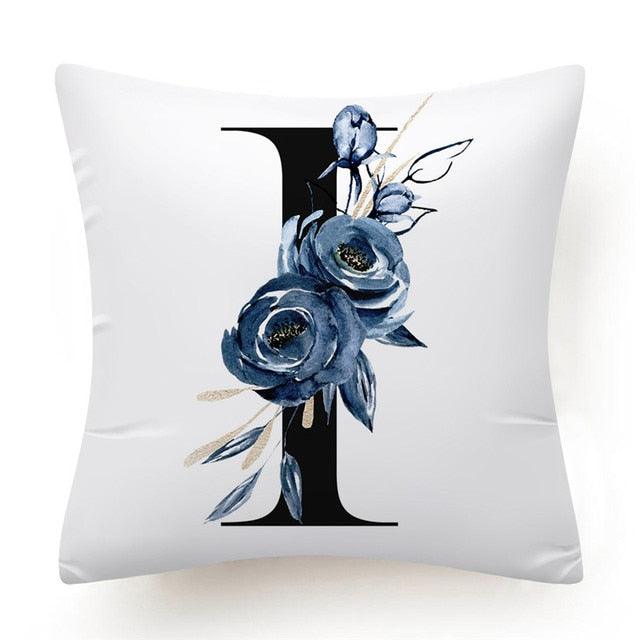 Floral Pillow Covers Alphabet Decorative Pillow Cases ABC Letter Flowers Cushion Covers Blue Flowers Polyester Pillowcase Decorative Sofa Pillows Cover Luxury Soft Materials