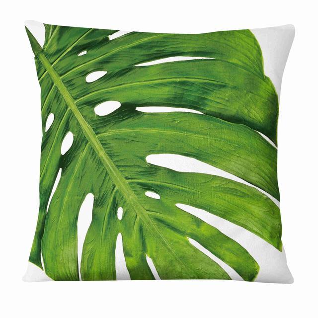 Fresh Green Leaves Digital Printed Pillowcase Home Pillow Decoration Tropical Green Leaves Throw Pillow Cover With Geometric Background Home Decorative Square Cushion Covers Cotton Linen Home Decor 45x45CM
