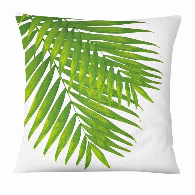 Fresh Green Leaves Digital Printed Pillowcase Home Pillow Decoration Tropical Green Leaves Throw Pillow Cover With Geometric Background Home Decorative Square Cushion Covers Cotton Linen Home Decor 45x45CM
